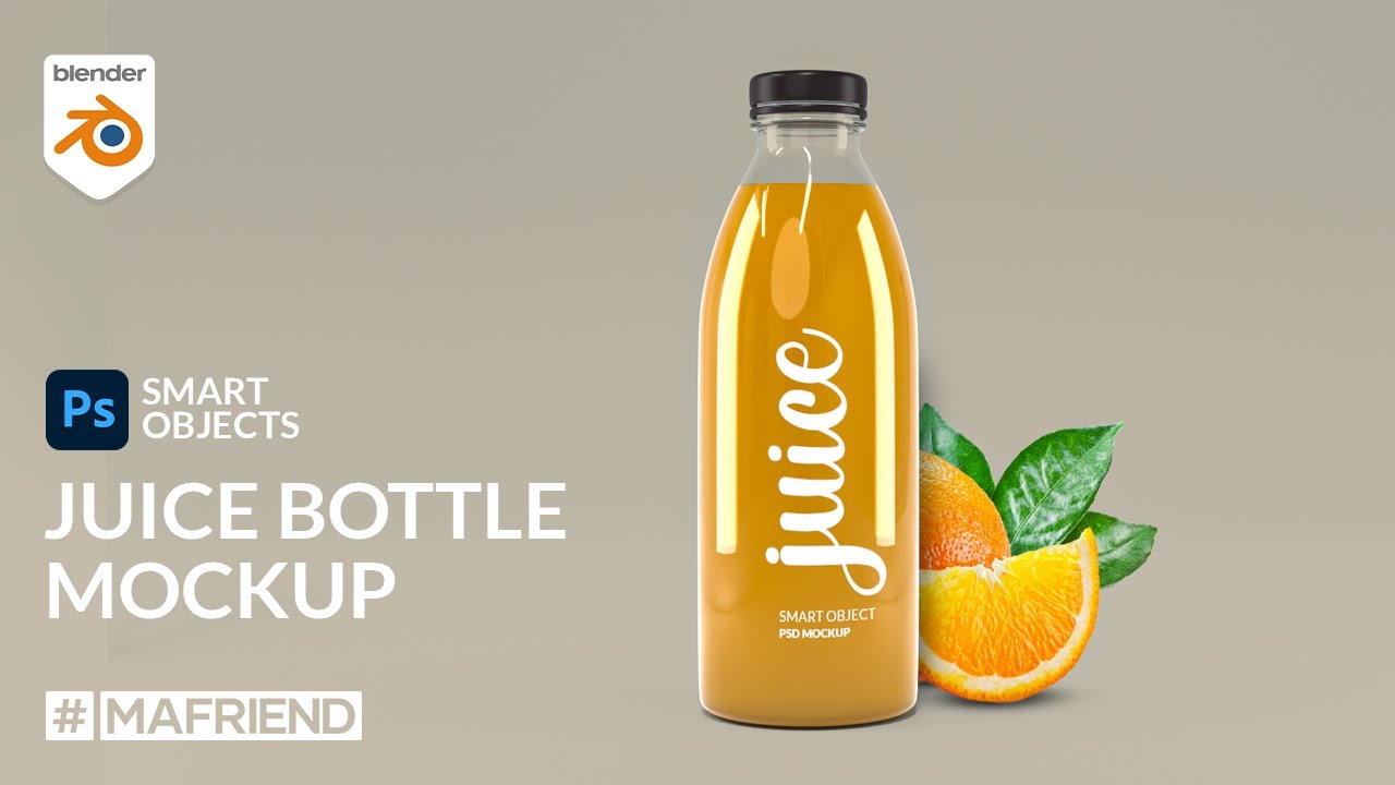 Juice bottle mockup in Blender and Photoshop