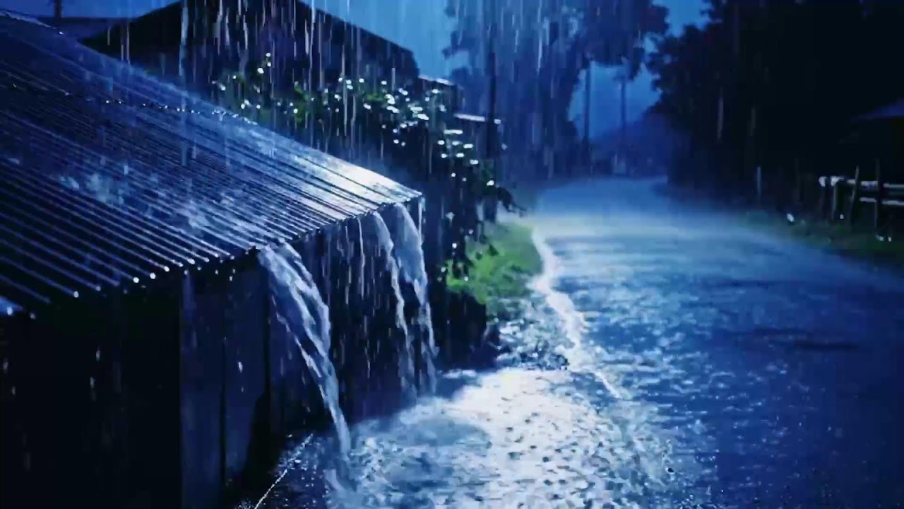 Midnight Rural ASMR: Relentless Heavy Rain Falling Over Quiet Fields and Sleeping Homes 265