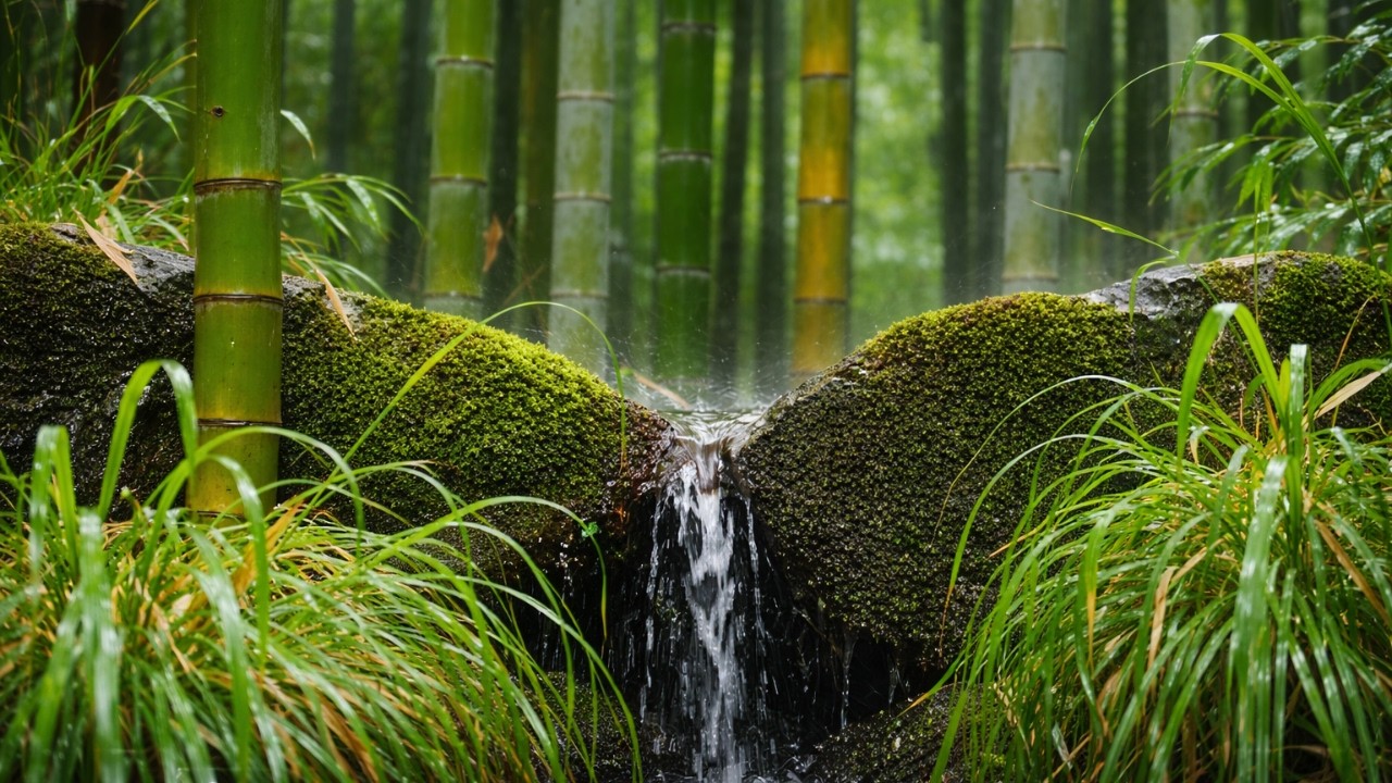 Relax with Rain Sounds for Sleeping | Gentle Rain, Forest Stream 🌧️ Water Sounds in a Bamboo Forest