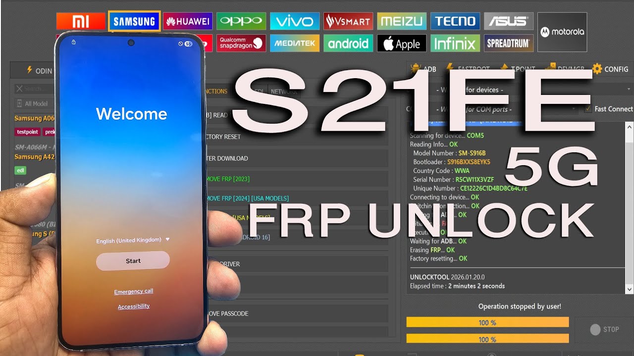 Samsung Galaxy S21FE SM G990B FRP Lock Android  16 Unlock tool