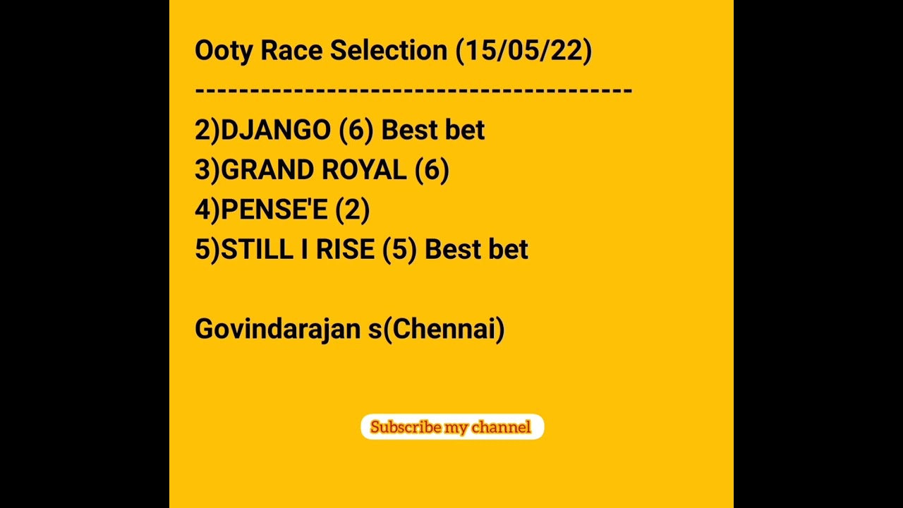 OOTY RACE SELECTION (15/05/22)@allindiaracechannel