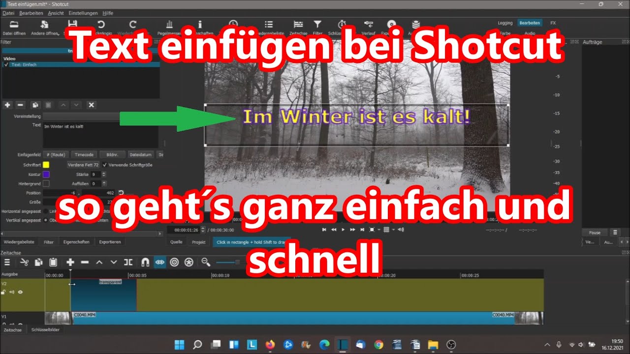 Shotcut Text einf&uuml;gen in Video Schritt f&uuml;r Schritt Anleitung Tutorial Shotcut Text einblenden