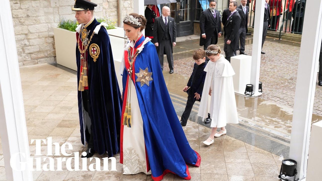Kate, William, Louis and Charlotte escort King Charles into Westminster Abbey