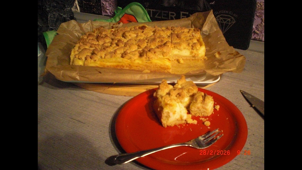 Streuselkuchen mit Vanillepudding