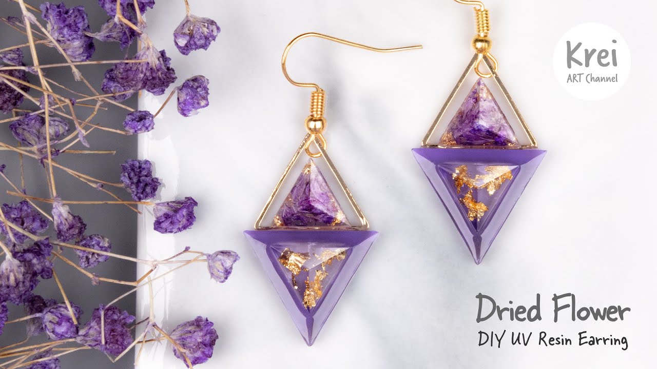 【UVレジン】UV Resin -DIY Dried Flower in UV Resin Earring. DIYでドライフラワーを使ってイヤリングを作りました〜♪