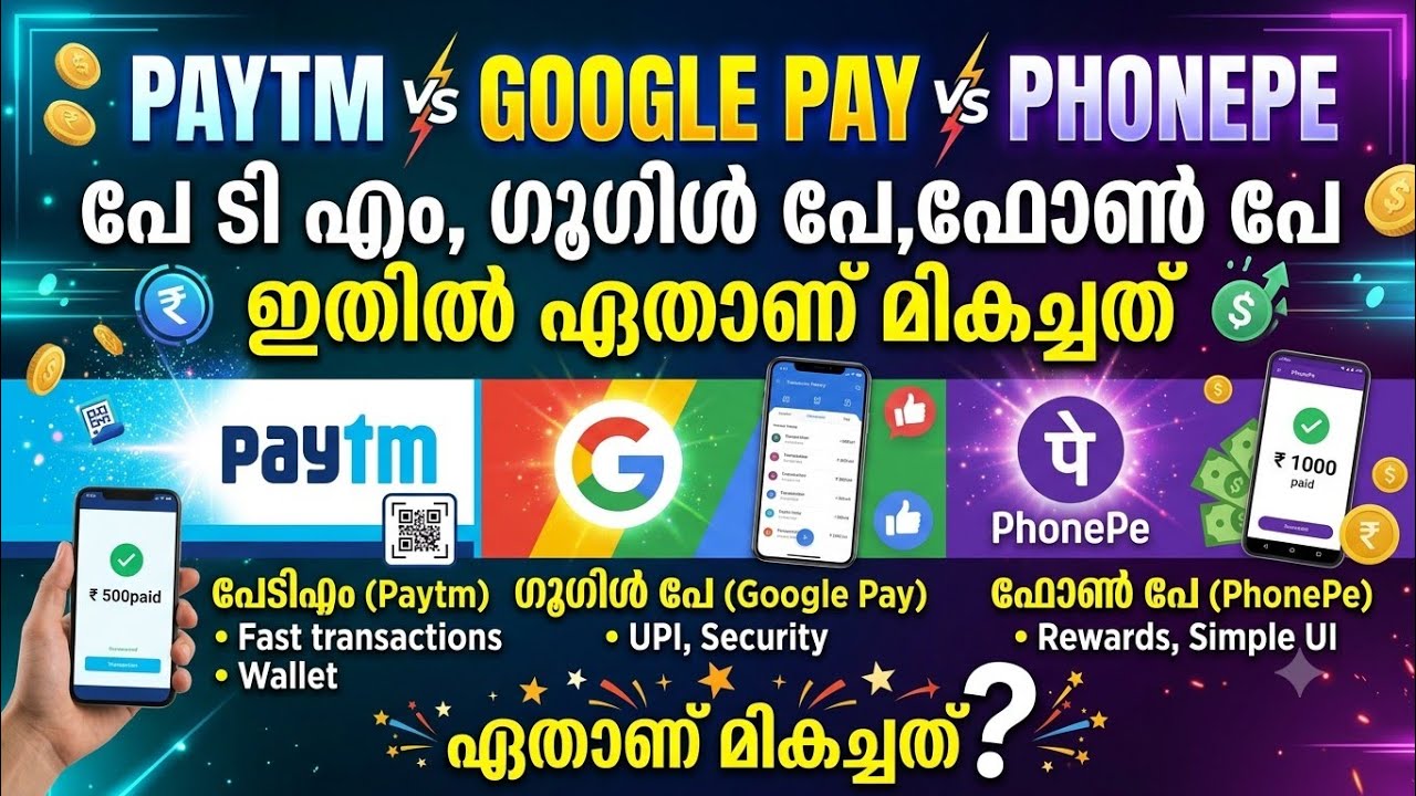 Paytm vs Google Pay vs Phonepe Which One is best |പേ ടി എം, ഗൂഗിൾ പേ,ഫോൺ പേ ഇതിൽ ഏതാണ് മികച്ചത്