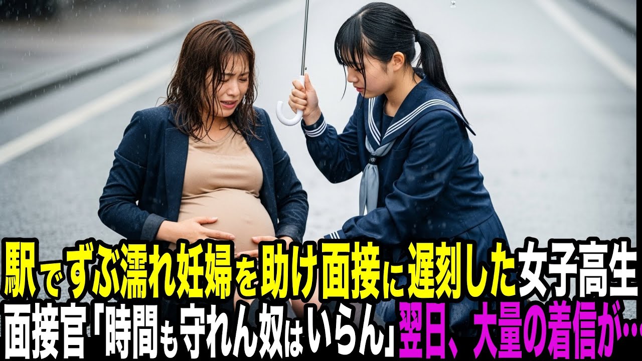 雨の中を歩く妊婦を助けた女子高生。重要な面接に遅れた翌日、一本の電話が鳴り…