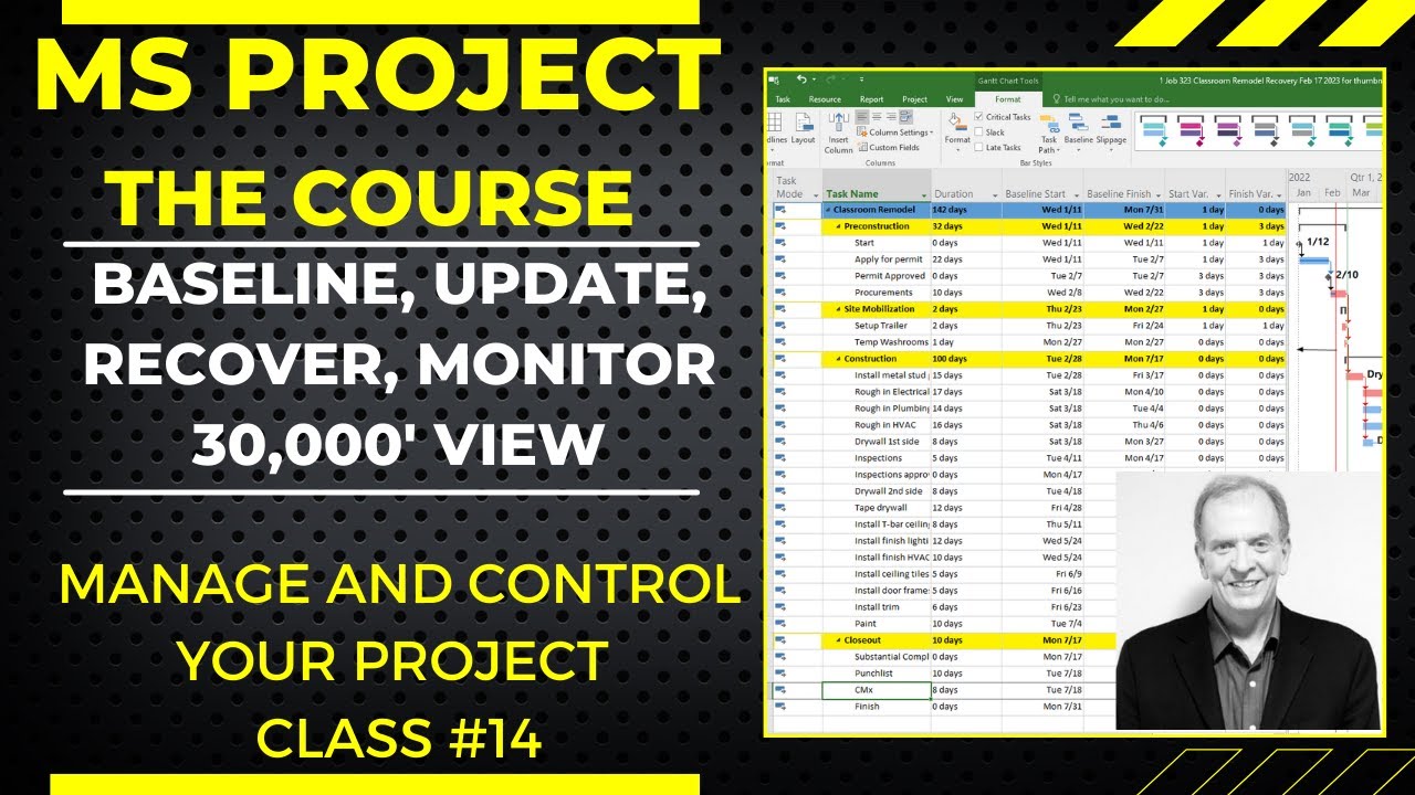 MS Project The Course, Baseline, Update, Revise, Recover, Monitor: The 30,000 Ft. Project View No.14