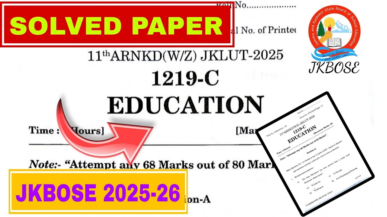 ❤️‍🔥EDUCATION CLASS 11TH SOLVED PAPER || JKBOSE 2025-26 || SOLVED EDUCATION PAPER || A B C SERIES