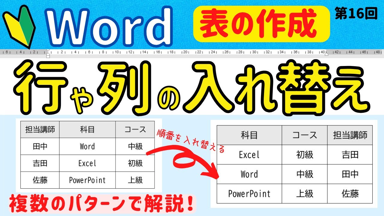 Word 表の操作⑯【行や列の入れ替え】