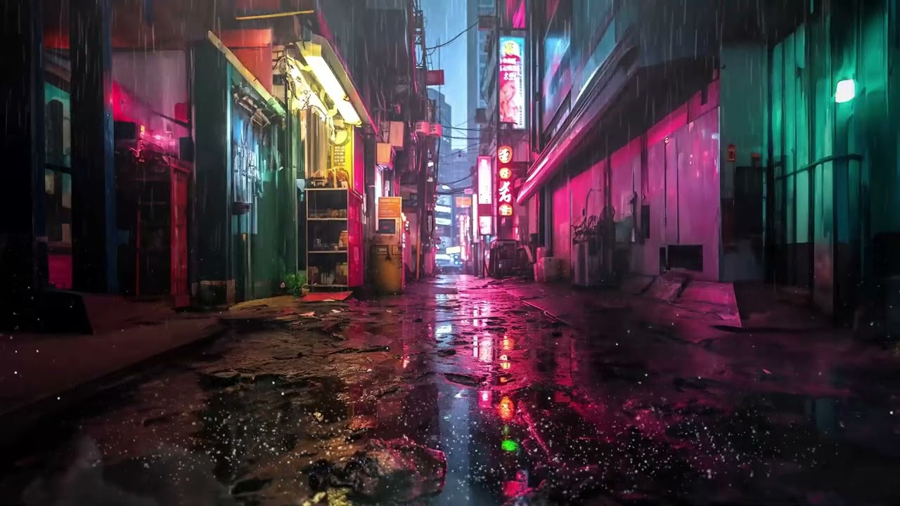 Cyberpunk Alley Ambience at Night | Relaxing Rain Sounds for Sleep, Study, and Focus