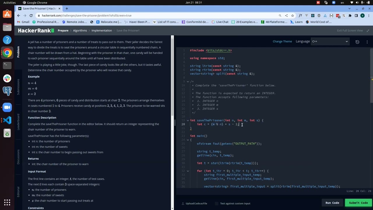 HackerRank : Save the Prisoner!