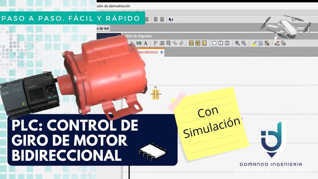 Control de Giro de Motor Eléctrico Bidireccional con PLC en Programación Escalera con Simulación