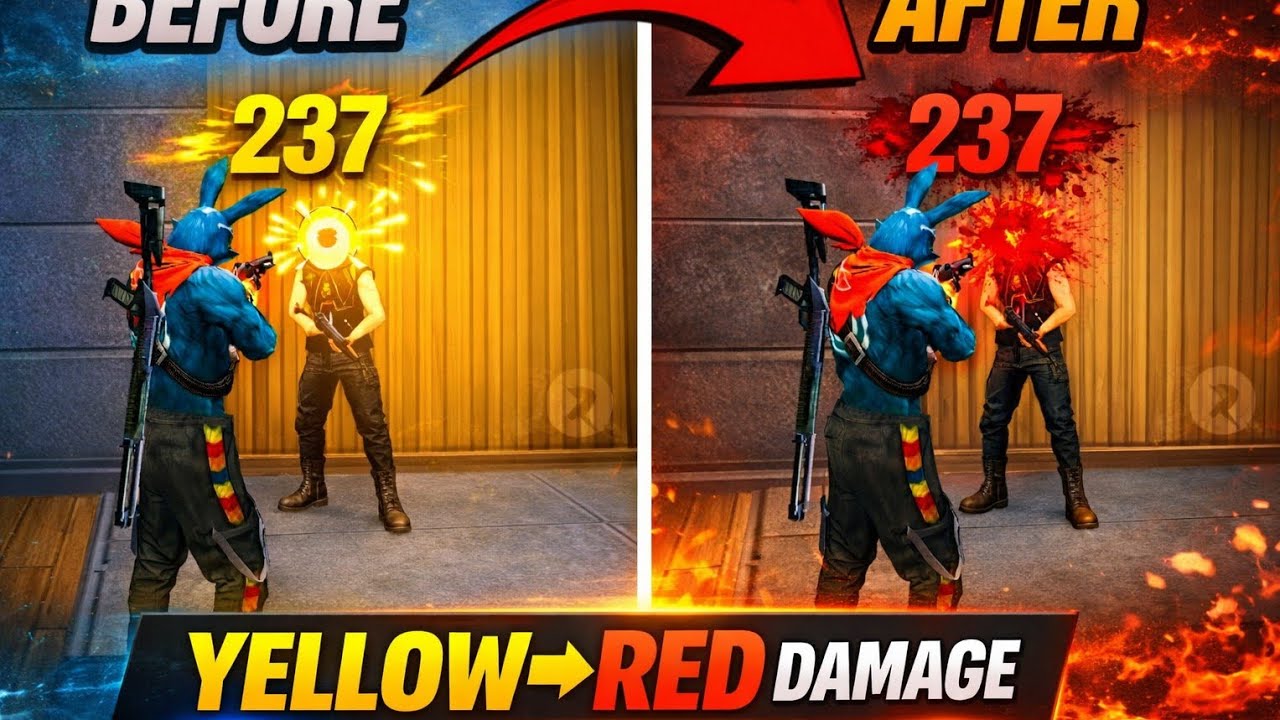 How To Change Yellow Damage To Red Damage In Free Fire 😱 100% Working Trick