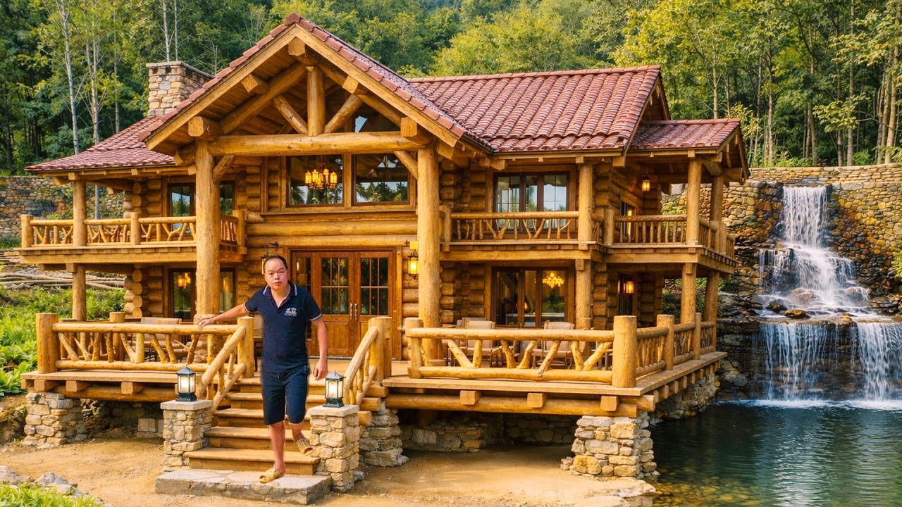 Building Cabin Stairs Alone in the Deep Forest | Log Cabin Survival Life