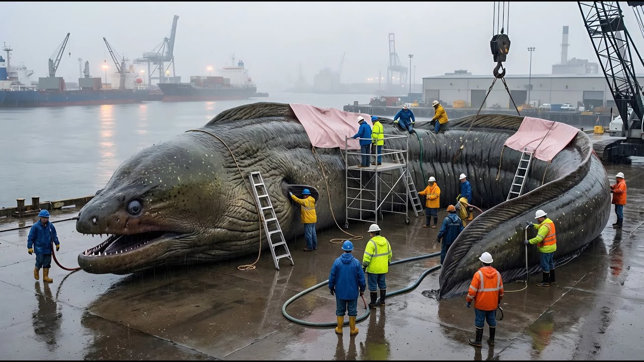 The Strangest Catch We’ve Landed: A Giant Sea Eel Dragged In And Lifted On Shore