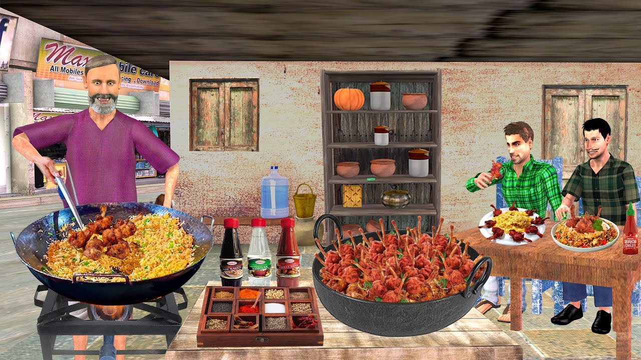 Chicken Lollipop Fried Rice Famous Street Food Dhaba Style Hindi Kahaniya Moral Stories Comedy Video