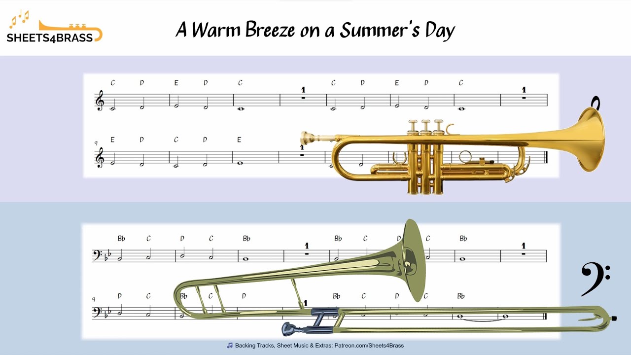 A Warm Breeze on a Summer’s Day | Beginner Trumpet & Trombone Duet with Sheet Music and Play Along