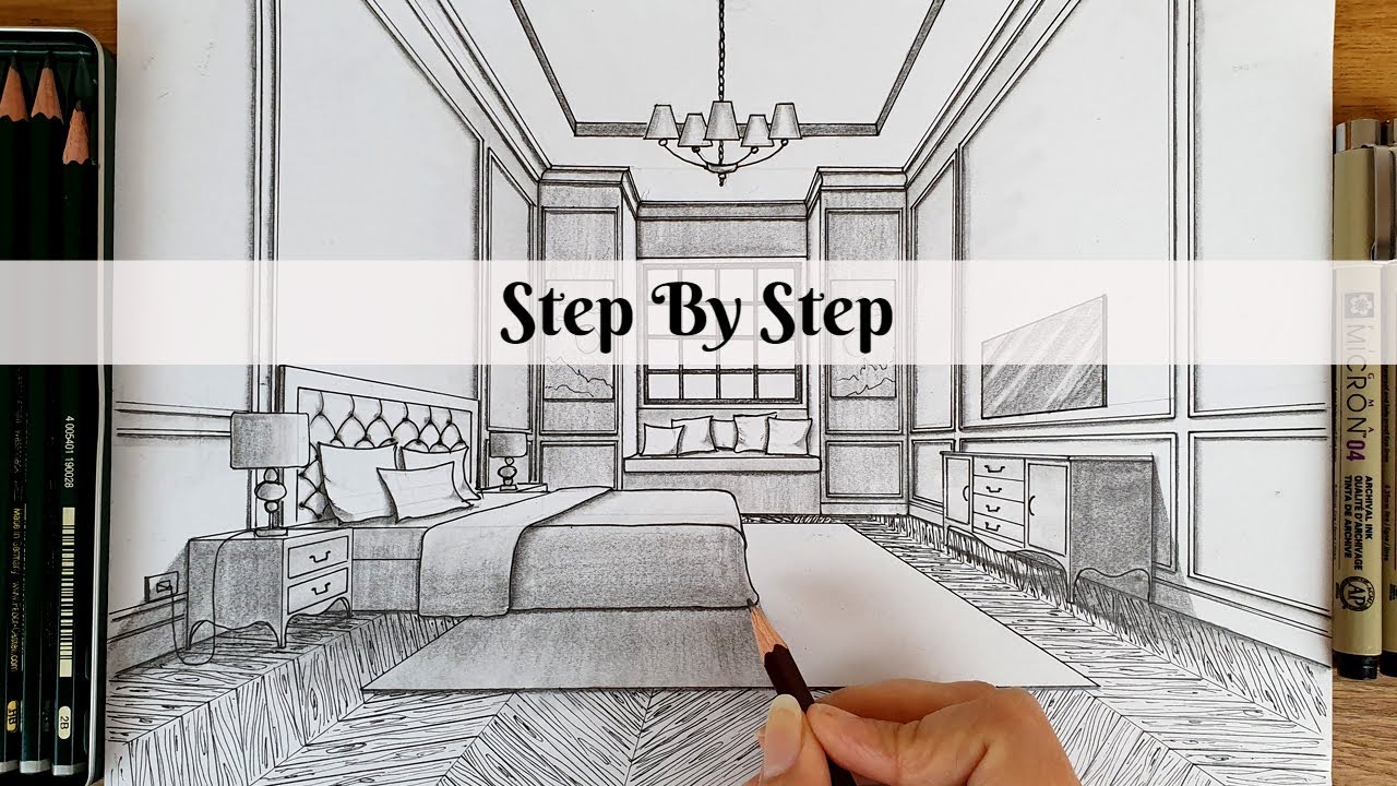 How To Draw a Bedroom in One Point Perspective | Step By Step