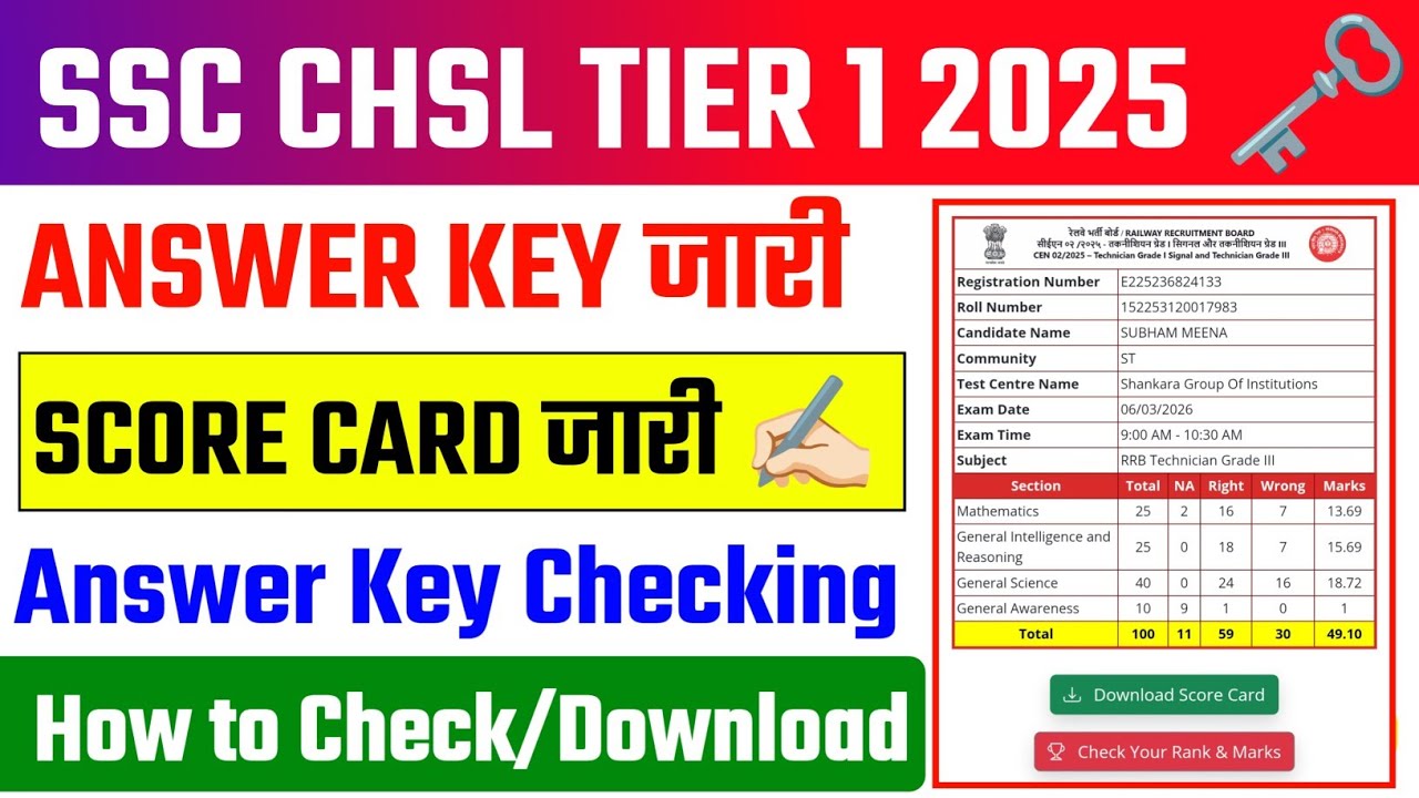  SSC CHSL Answer Key 2025 ✅ SSC CHSL 2026 Answer Key Out 🔥 How to Check Answer Key SSC CHSL 