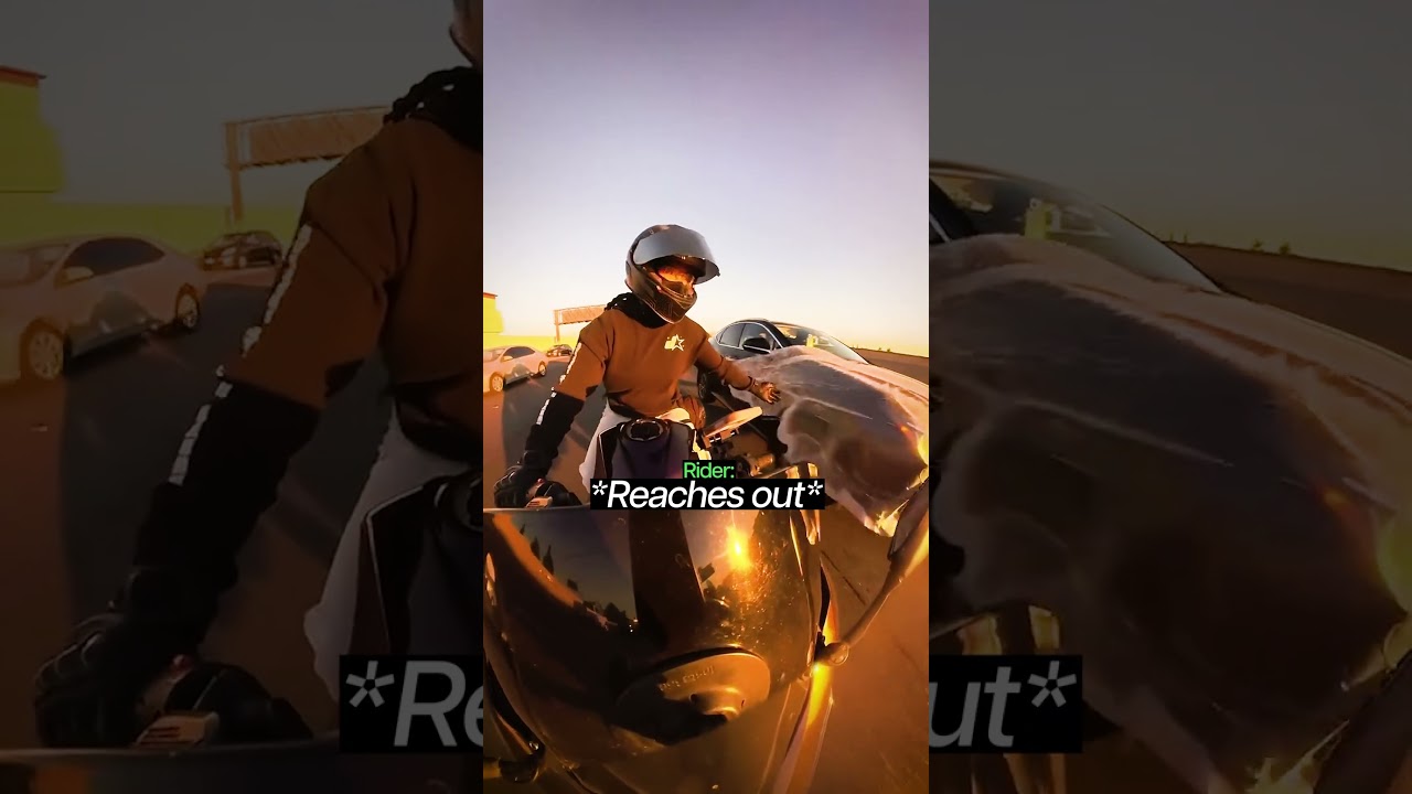 Biker Helps Car With Stuck Debris At High Speed