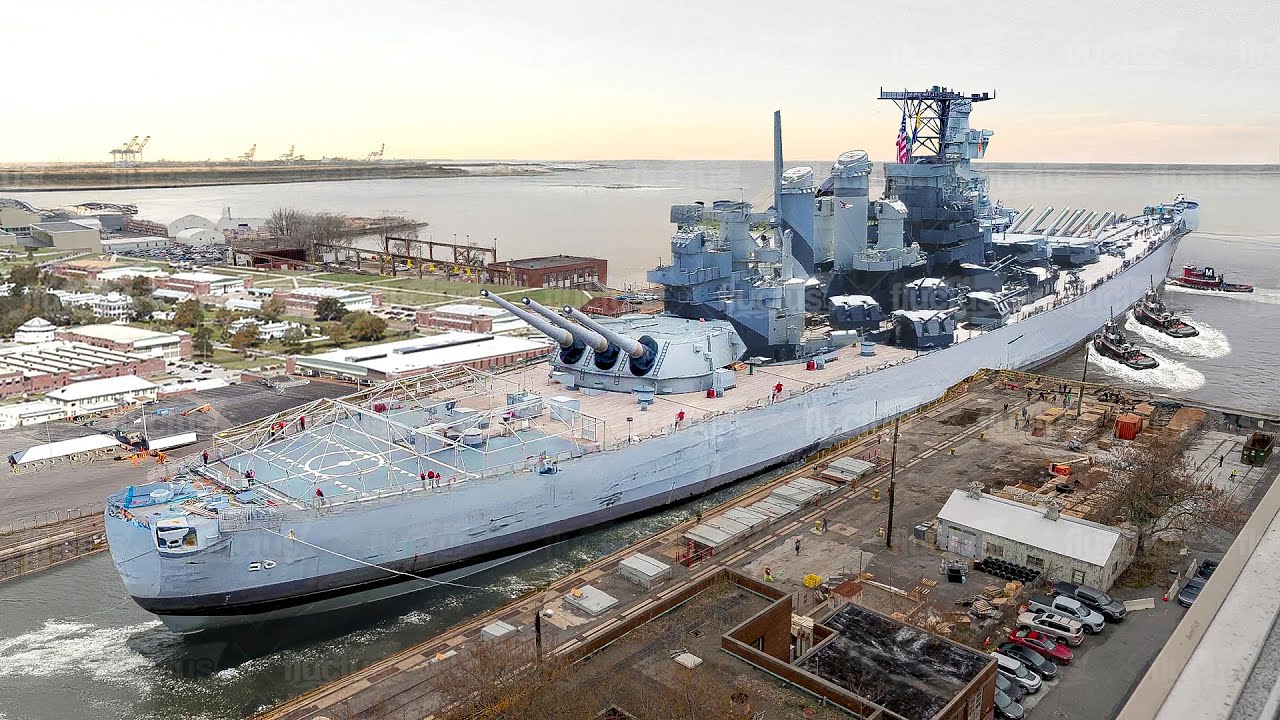 Crazy Engineering Behind Moving a Massive US Battleship into Dry Dock