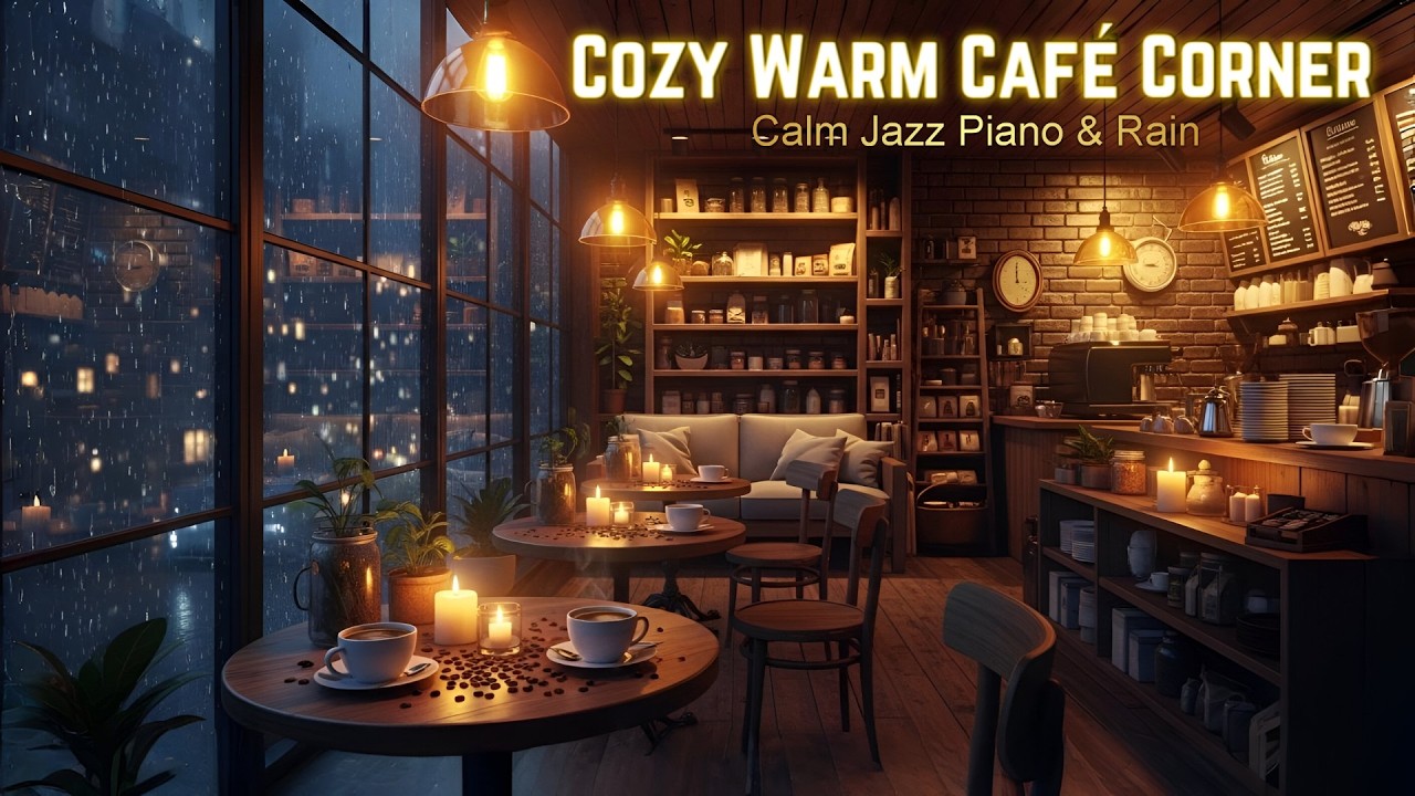 Cozy Coffee Shop with Calm Jazz Piano Music for Relaxing, Studying and Working | Rain Ambience