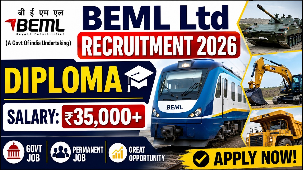 BEML Recruitment 2026 | Diploma Pass Vacancy | Salary ₹35,000+ | BEML Govt Job | Diploma Jobs 2026