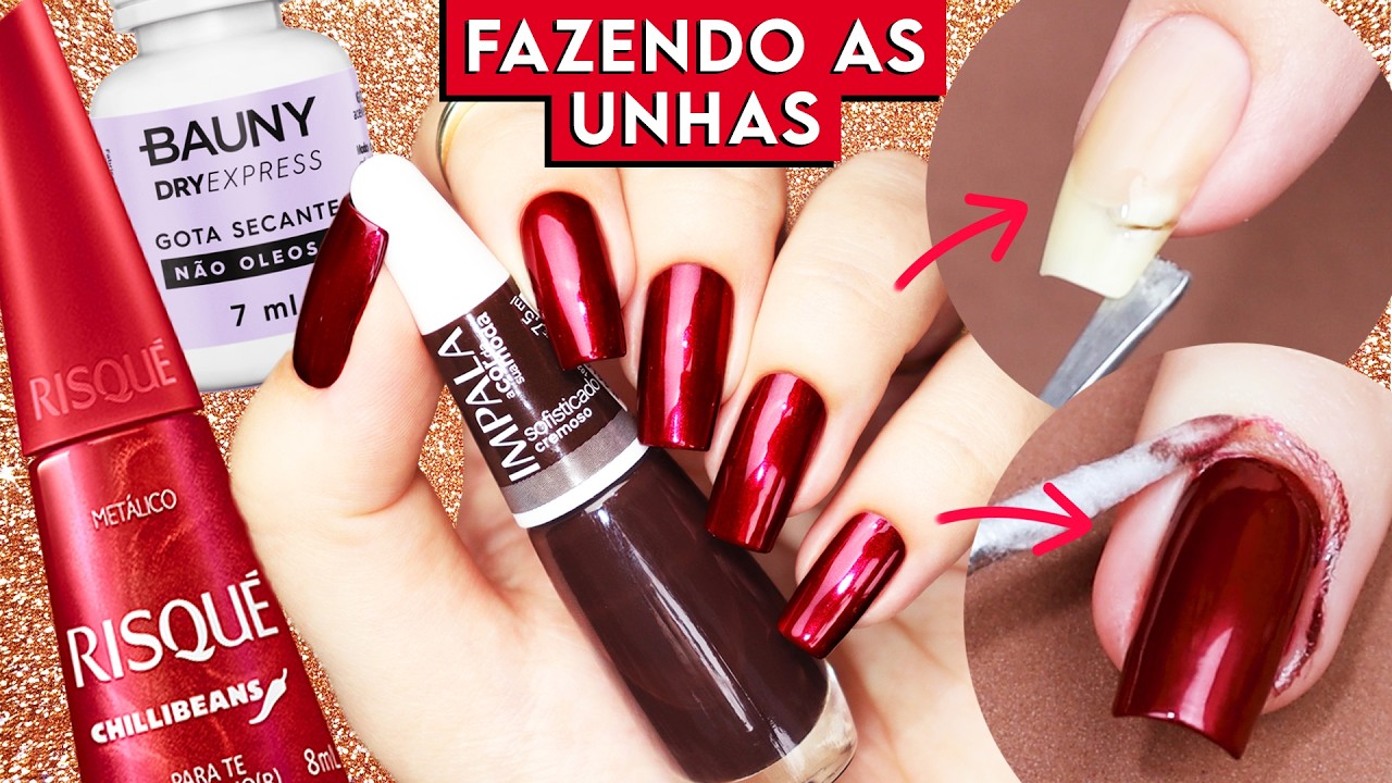DIMINUI minhas unhas LIXEI elas quadradas e fiz uma MISTURINHA DE ESMALTES com Impala e Risqué