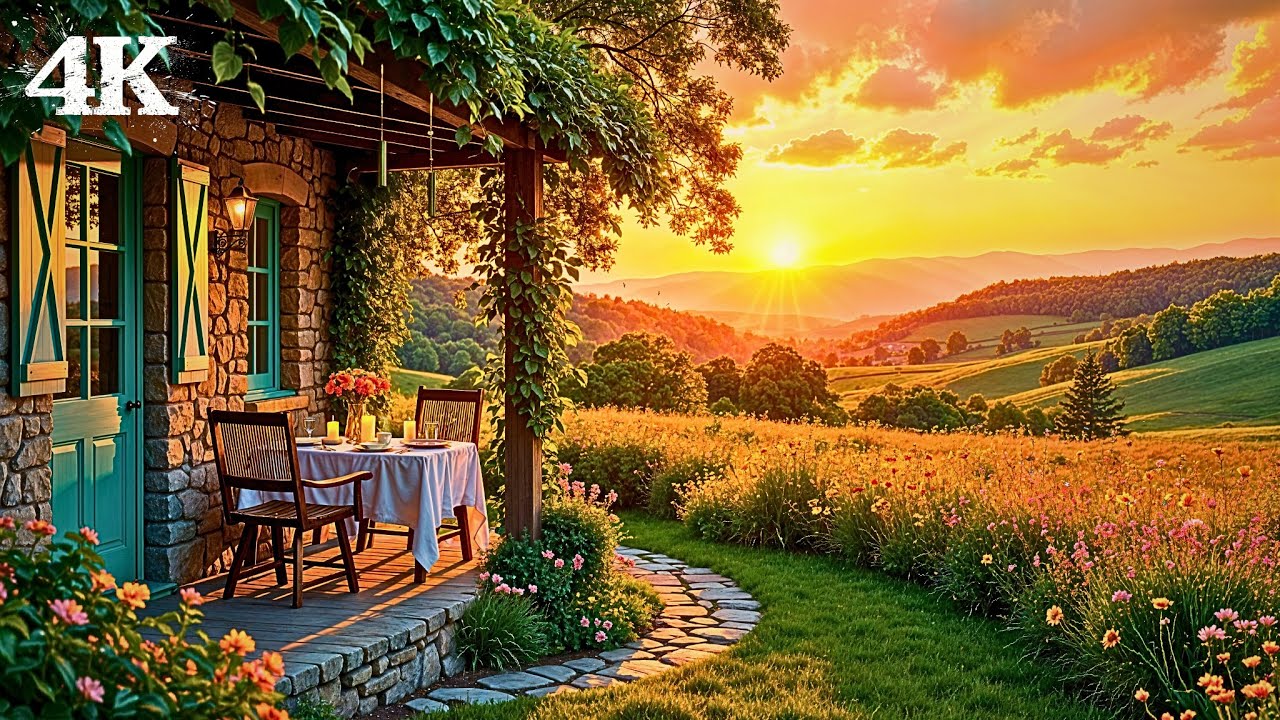 Countryside Meadow Porch Ambience | Sink Into Bliss with Sunset Chimes, Birds & Gentle Breezes