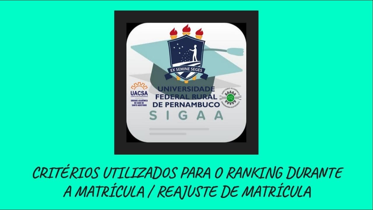 Critérios usados pelo SIGAA para o Ranking na matrícula ou reajuste de matrícula na UACSA/UFRPE