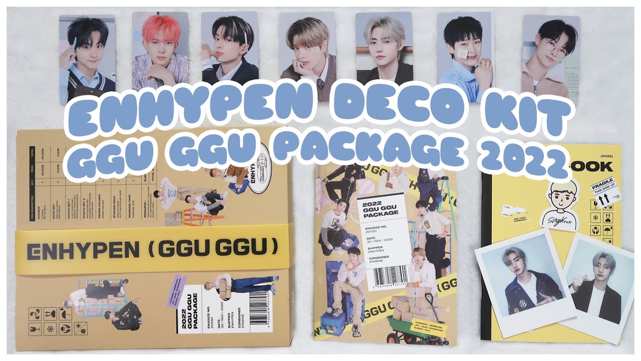 ✨ unboxing enhypen deco kit ggu ggu package 2022 - photocards, stationary, + flip throughs | 엔하이픈