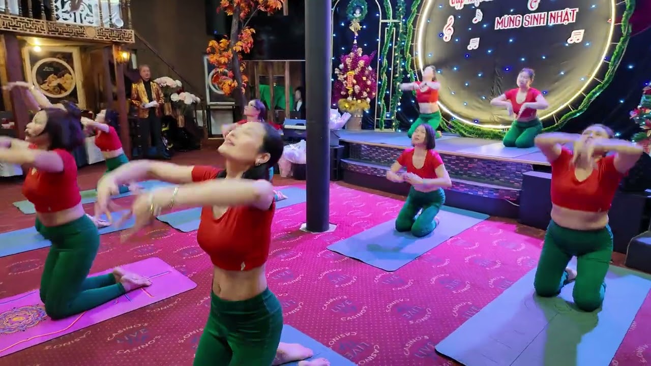 Gặp mặt cuối năm lớp Yoga Praha, Dana Tran múa yoga plow , trên nhạc nền 