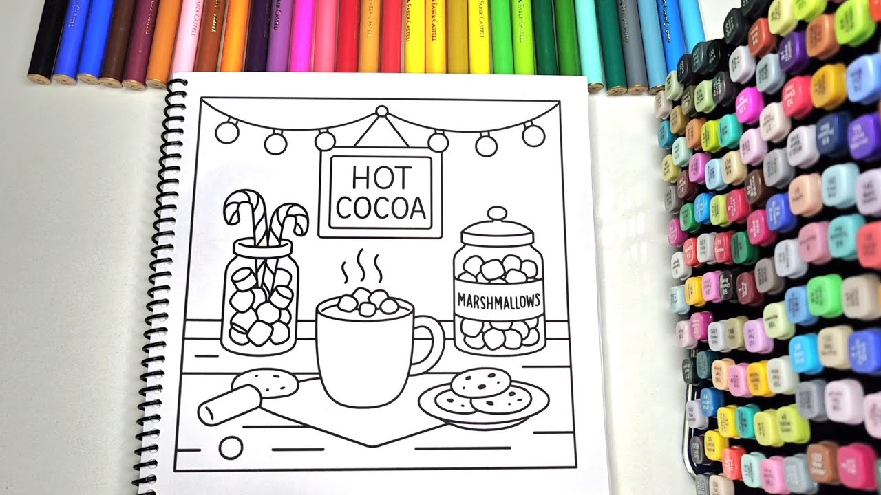 ASMR | Cute Hot Chocolate Coloring ☕🍫 | Marshmallow & Cookies | Relaxing Kawaii Art