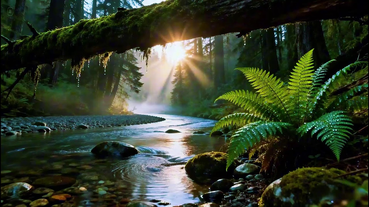 Calming Forest Ambience - River Flowing Birds Chirping in Hidden Forest Ambience for Rest, Medicine