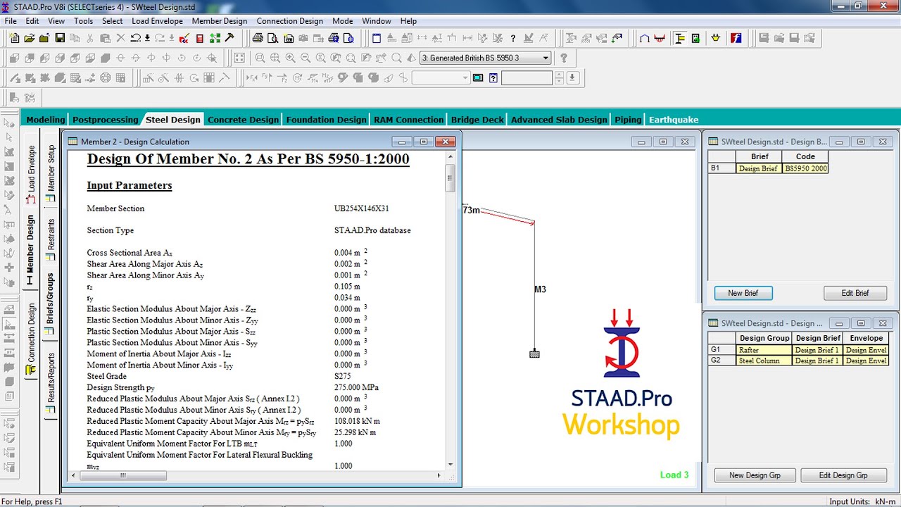 Модель, анализ, проектирование, расчетная таблица и печать Staadpro Steel для начинающих и продви...