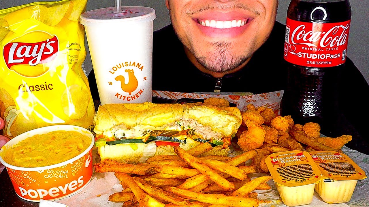 popeyes vs subway mukban eating show mouth sounds big bites no talking challenge asmr jerry