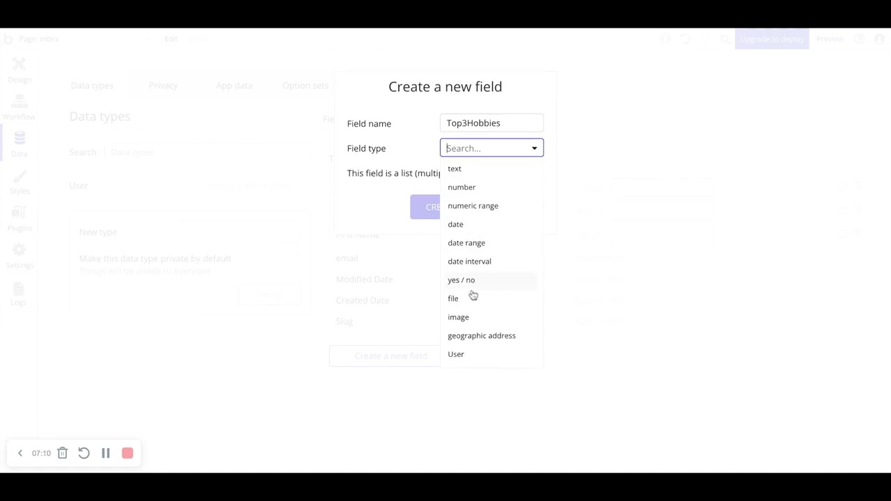 Database Design with Bubble.io