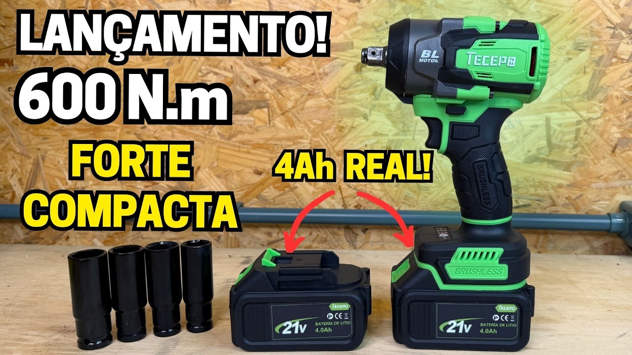 BRUTA! Chave de Impacto 600N.m TECEPO 2 Baterias 4A.h 21V! - Teste completo!