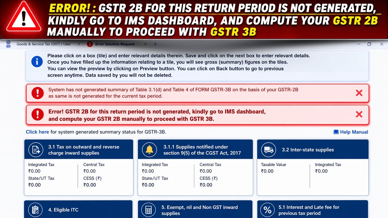 GSTR 2B Not Generated Error? Solve IMS Issue & File GSTR 3B Easily (Step-by-Step)