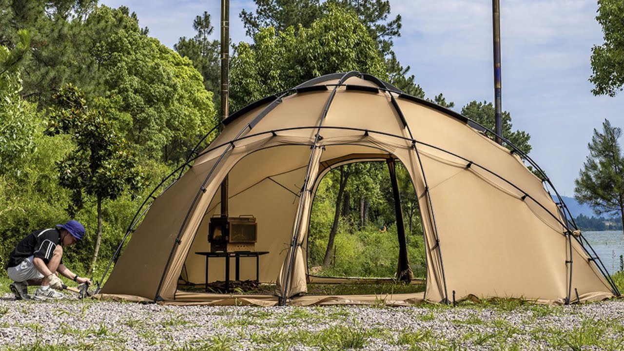 Set up Pomoly Roost V8 | Large Family Hot Tent 8P | Freestanding Big Dome Tent by the lake