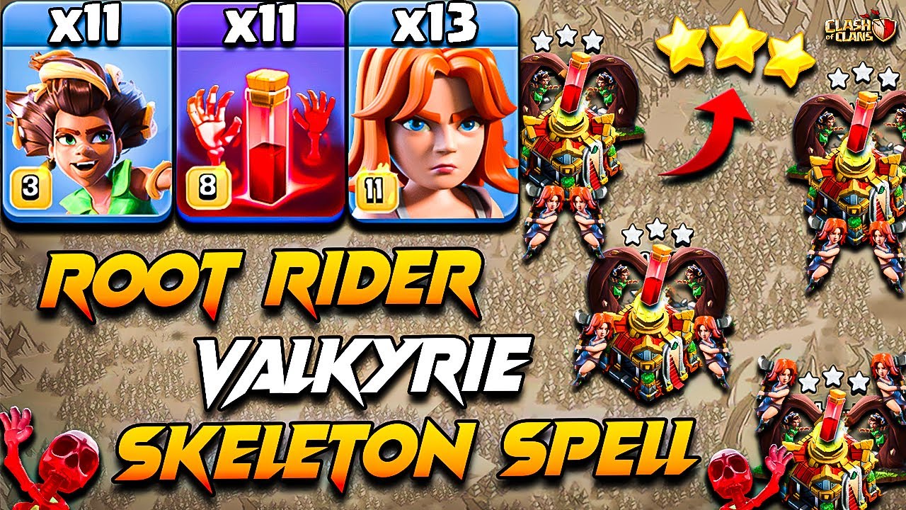TH16 ROOT RIDER & VALKYRIE Attack Strategy With SKELETON Spell (Clash Of Clans) Th16 Attack Strategy