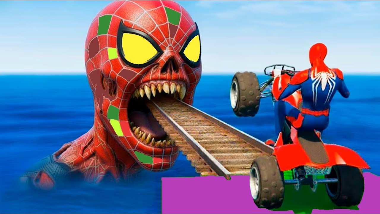 سبايدر مان اصعب دراجة نارية فوق الثلج 🧊❄☃💧☔🍗🥩🍖- Superheroes Ride on Motorcycle Stunt Funny Moments??