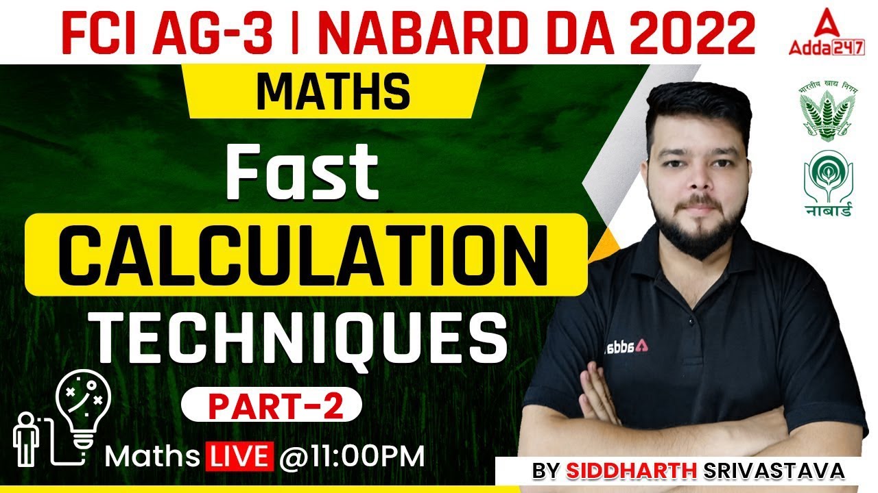FCI AG 3 | NABARD DA 2022 | MATHS | FAST CALCULATION TECHNIQUES | PART - 2