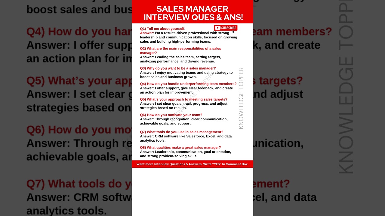 Sales Manager Interview Questions and Answers