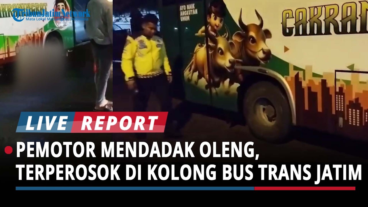 Laju Pemotor Mendadak Oleng, Terperosok di Kolong Bus Trans Jatim Depan Terminal Bangkalan