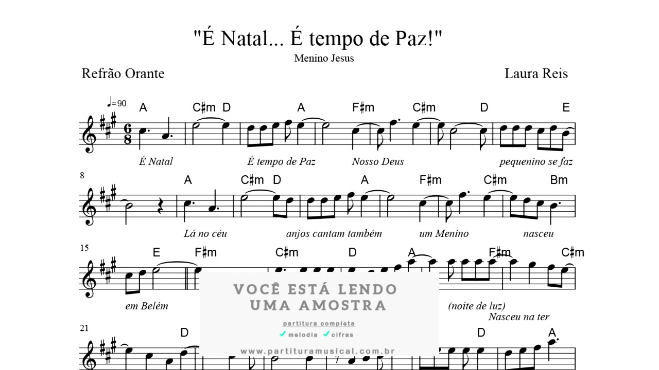 É Natal E Tempo de Paz (Teclado) Partitura católica