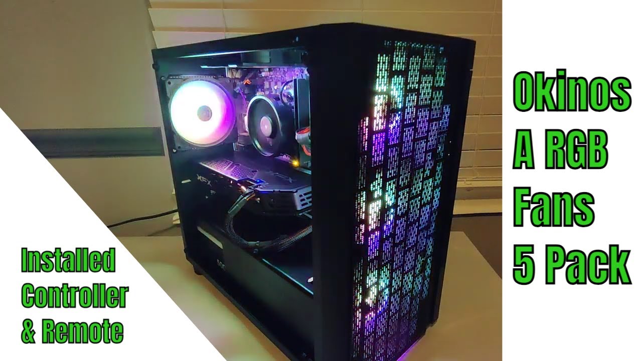 Okinos A RGB Fans 5 Pack With Controller Hub & Remote - Installed