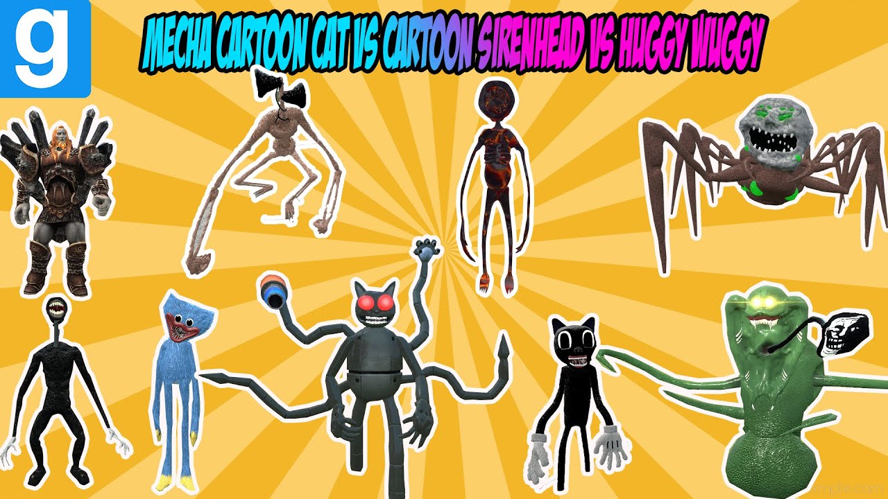 MECHA CARTOON CAT VS CARTOON SIRENHEAD VS HUGGY WUGGY- Garry's Mod Sandbox