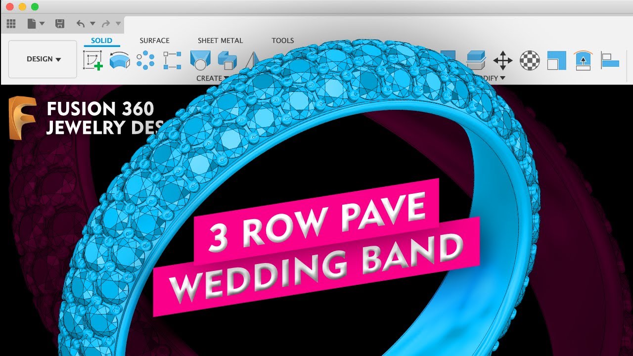 3 row PAVE WEDDING BAND // Fusion 360 — Jewelry design